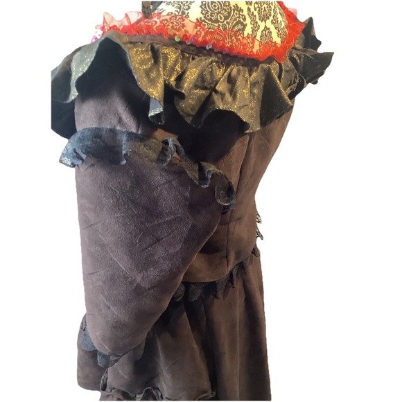 Brown Suede Sz 8 Skirt + Top Day of The Day Costume Mask Hair Clips Halloween - Picture 2 of 14